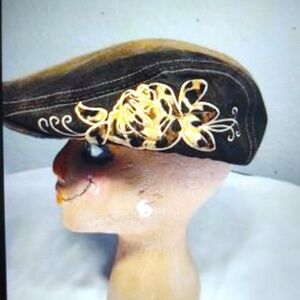 UBI Size M/L Ladies cheetah print black/brown denim hat with embroidered rose
